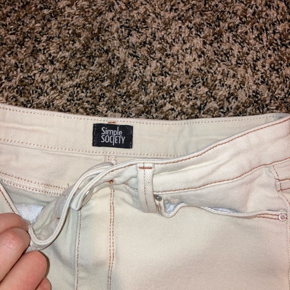 Beige Denim Shorts with Brown Stitching - Picture 5 of 10